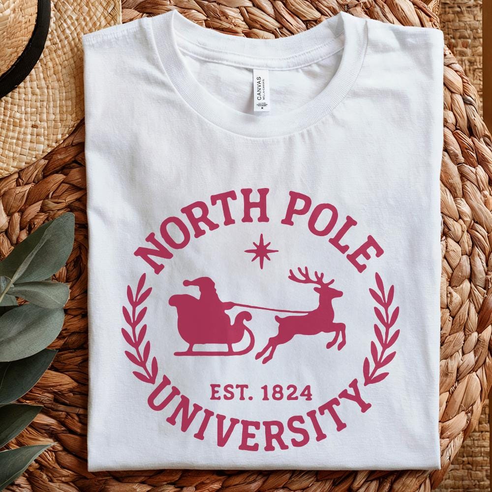 North Pole University Est. 1824 PNG, Santa Sleigh Christmas Collegiate