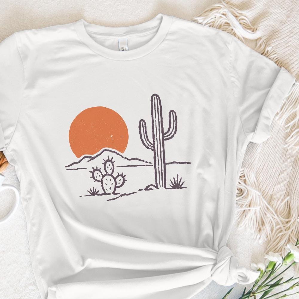 Desert Vibes Cactus PNG, Vintage Sunset PNG - 300 DPI Design for T-Shirt