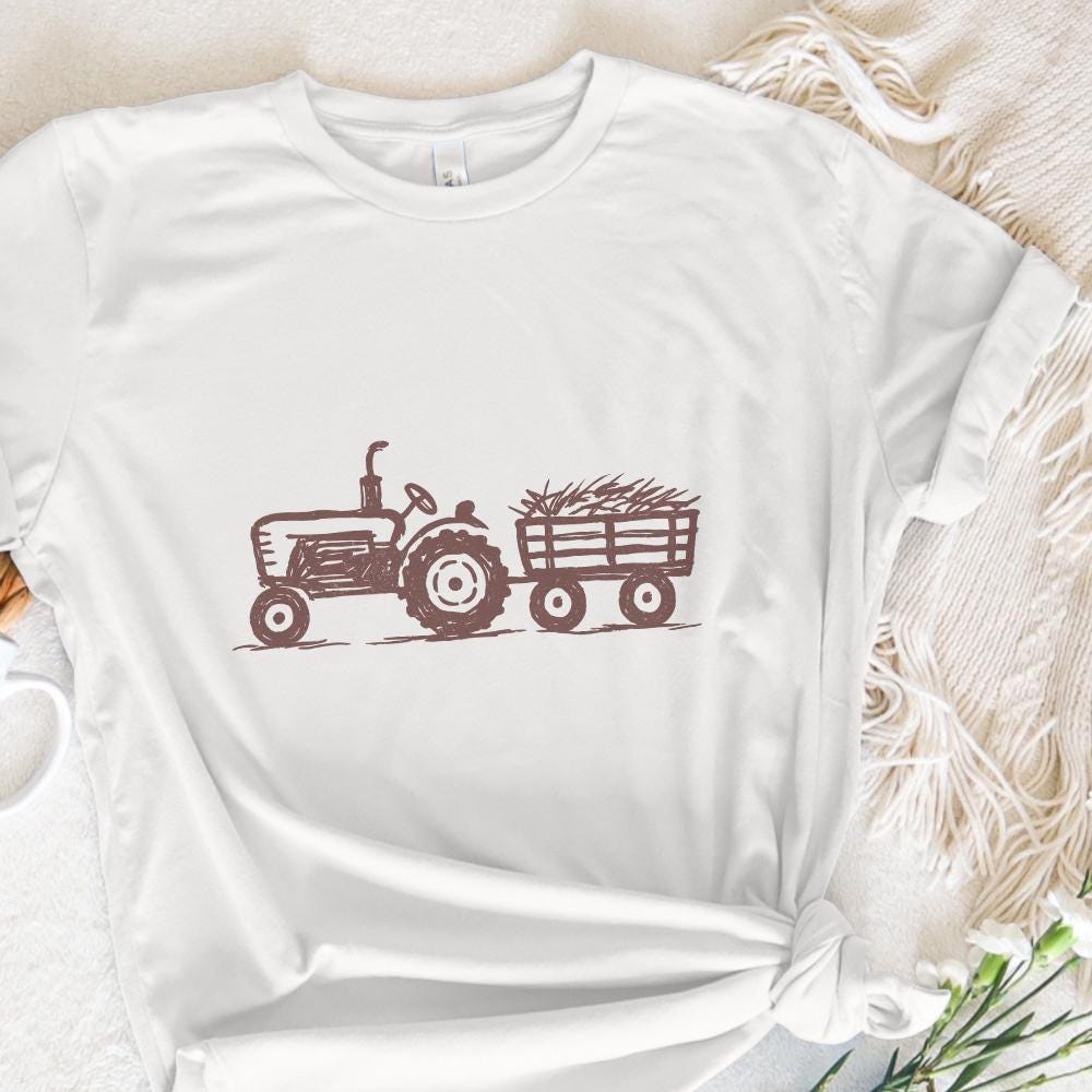 Rustic Farm Tractor Sketch PNG, Vintage Hay Wagon PNG - 300 DPI Design