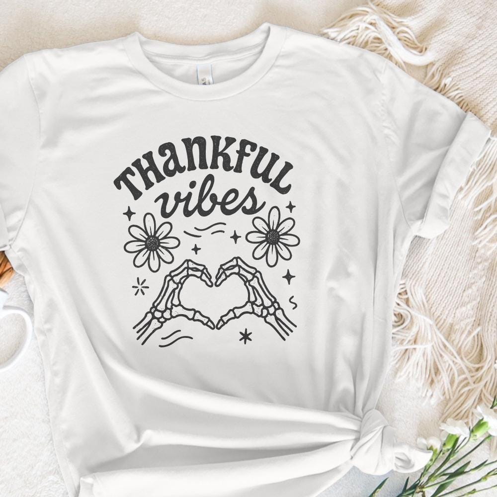 Thankful Vibes PNG Digital Download, Skeleton Heart Hands - 300 DPI