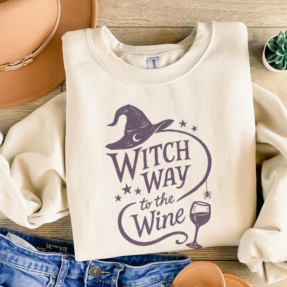 Witch Way To The Wine PNG, Funny Halloween Shirt Design - 300 DPI Design
