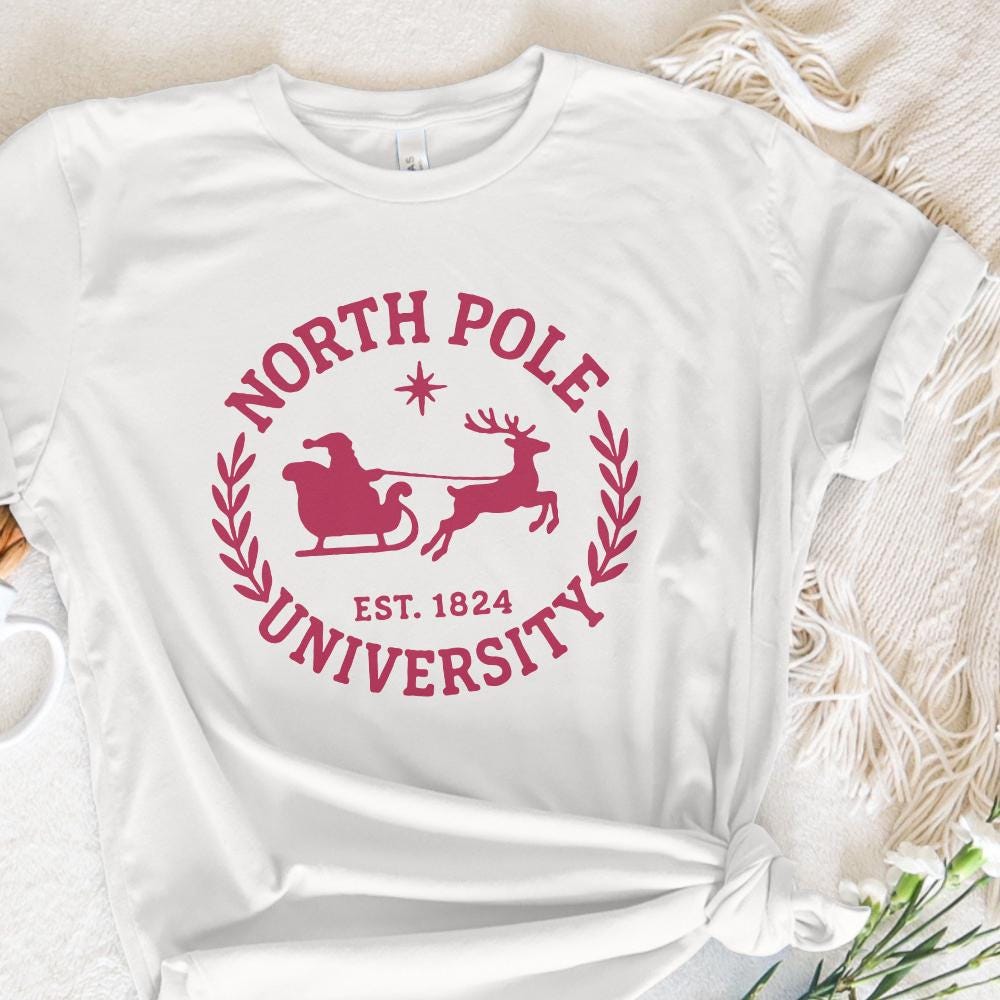 North Pole University Est. 1824 PNG, Santa Sleigh Christmas Collegiate