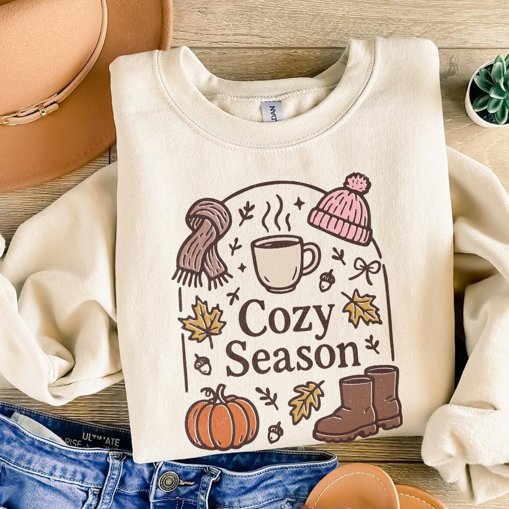 Cozy Season PNG, Fall Pumpkin Clipart - 300 DPI Design for T-Shirt