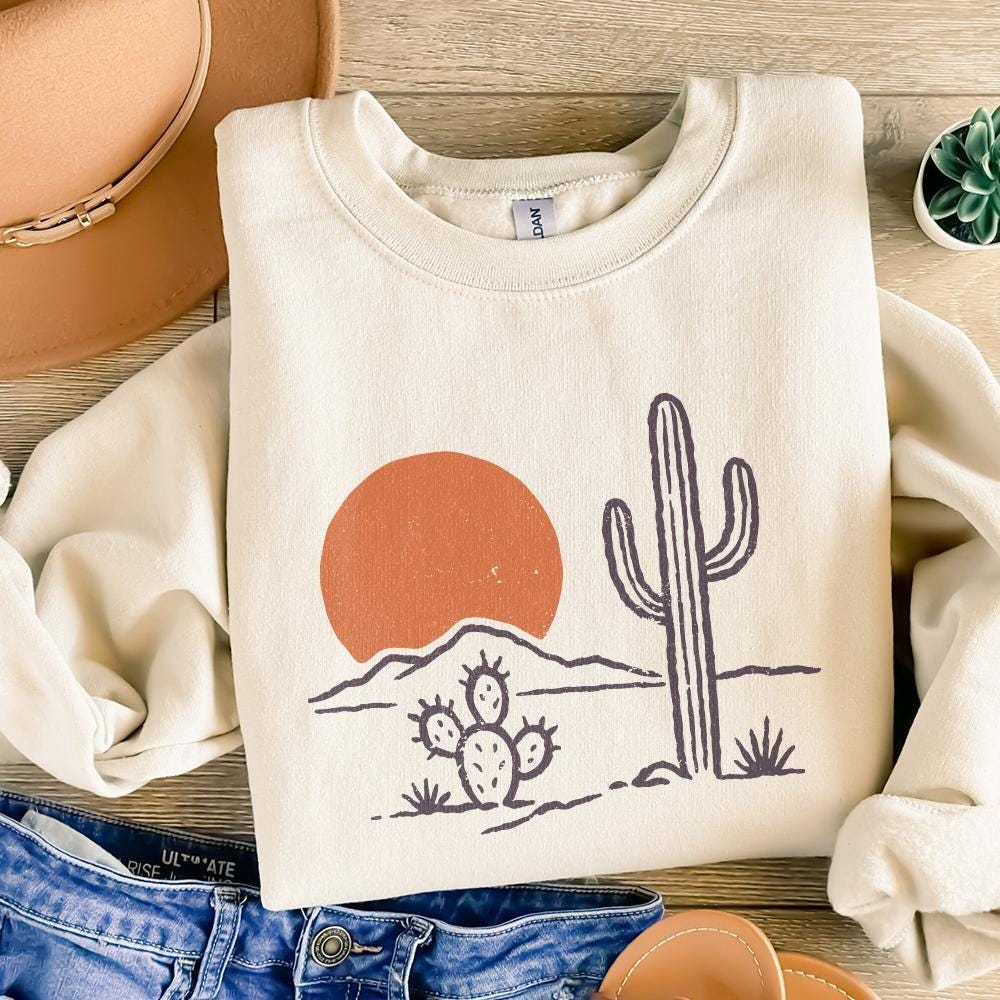 Desert Vibes Cactus PNG, Vintage Sunset PNG - 300 DPI Design for T-Shirt
