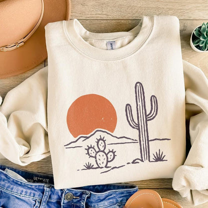 Desert Vibes Cactus PNG, Vintage Sunset PNG - 300 DPI Design for T-Shirt