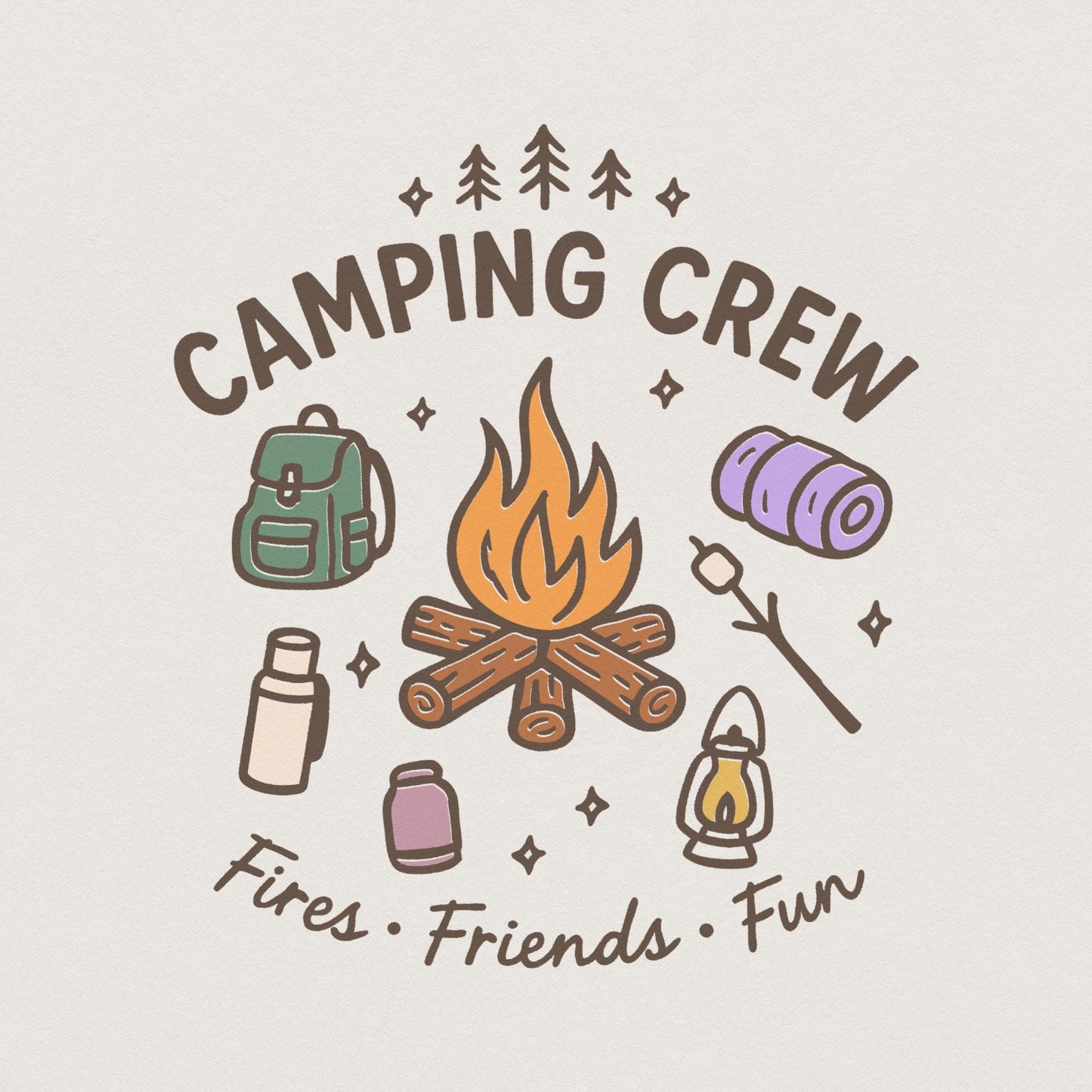 Camping Crew PNG, Fires Friends Fun - 300 DPI Design for T-Shirt