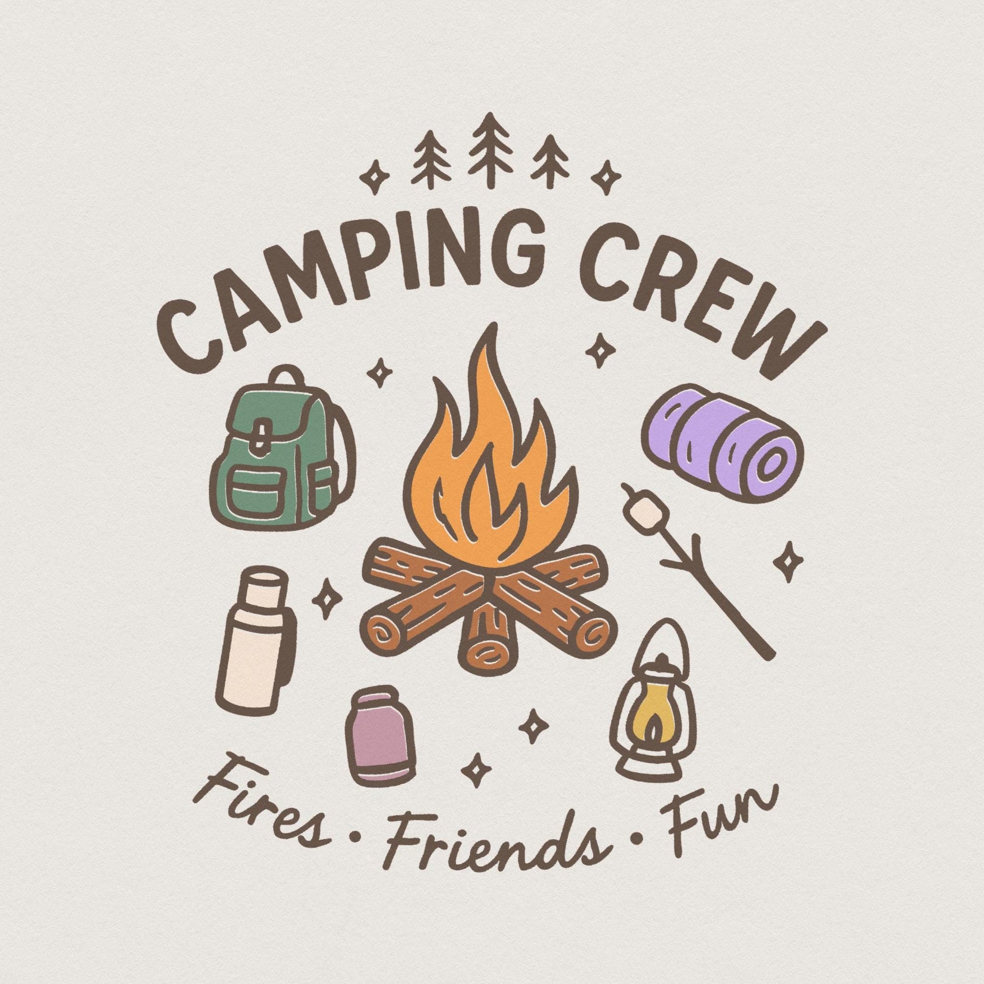 Camping Crew PNG, Fires Friends Fun - 300 DPI Design for T-Shirt