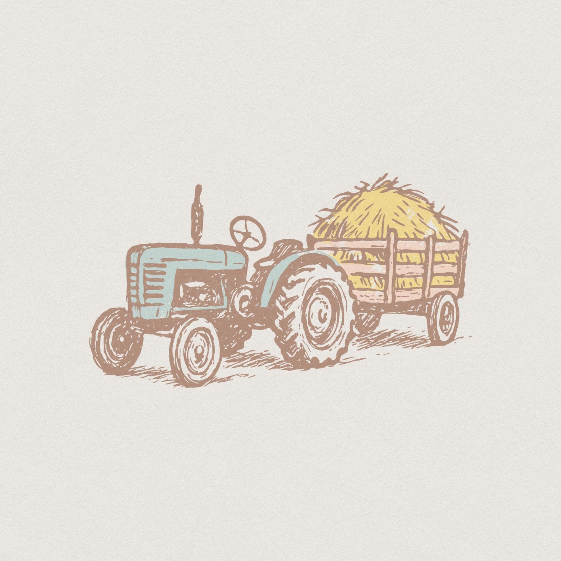Vintage Tractor and Hay Trailer PNG, Farmhouse Rustic Digital Download