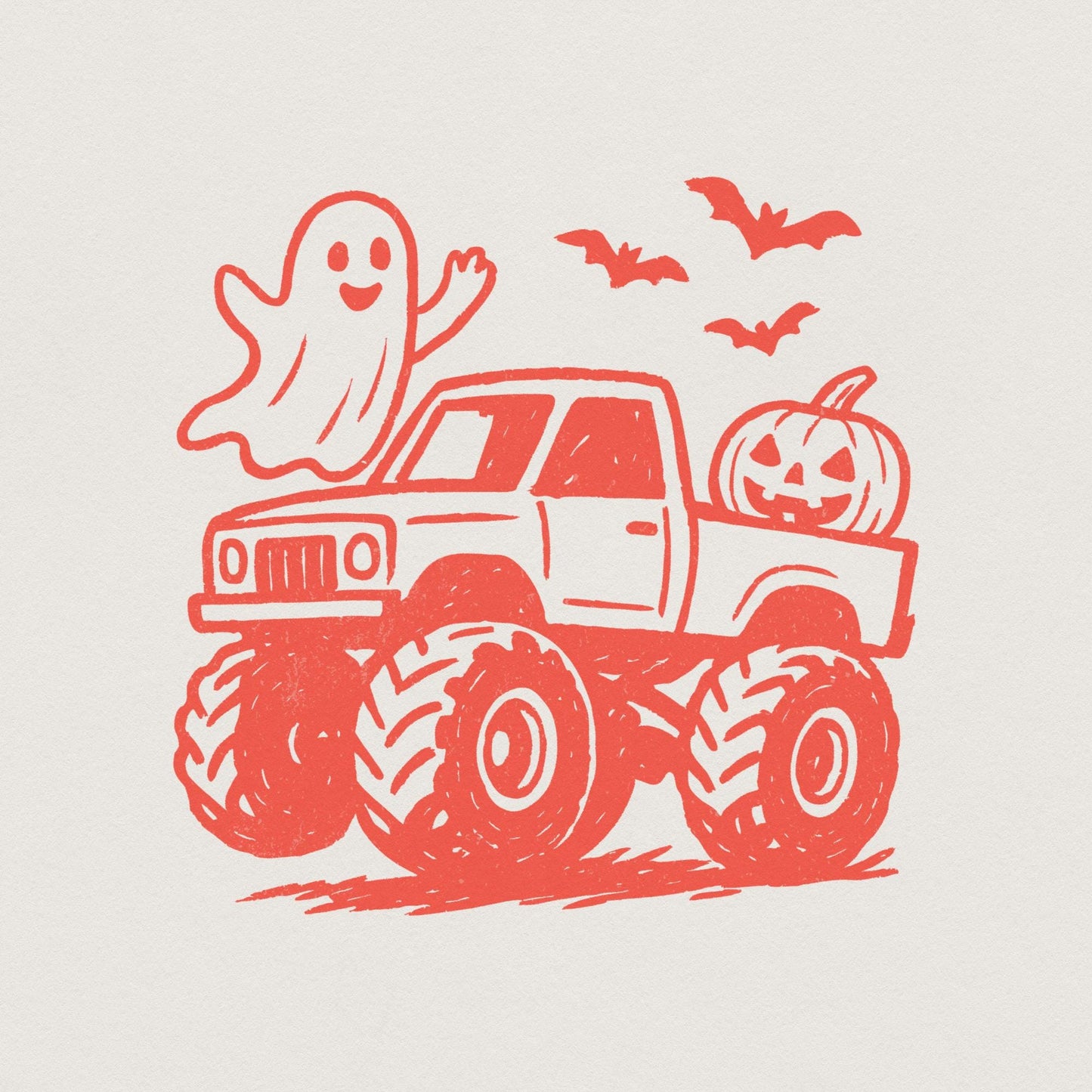 Spooky Halloween Monster Truck PNG, Cute Ghost & Pumpkin Digital Download