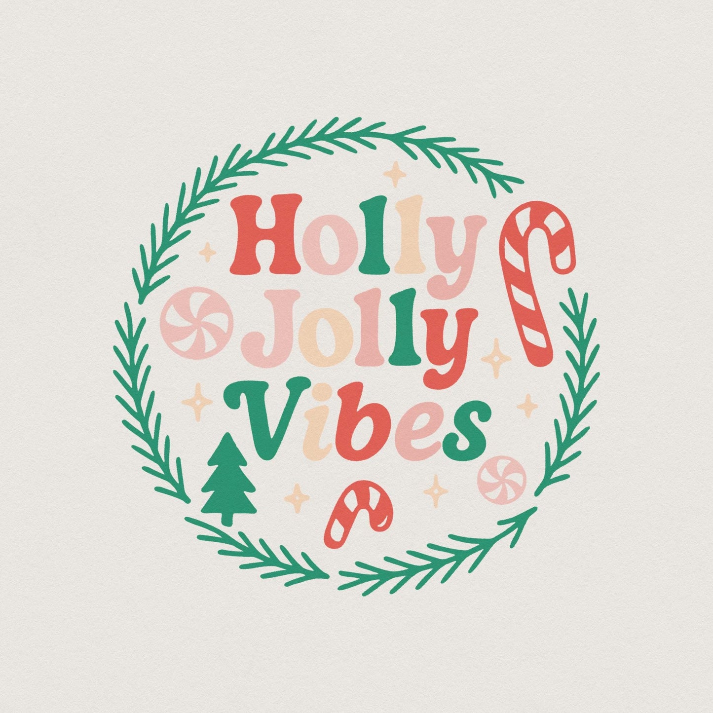 Holly Jolly Vibes PNG, Watercolor Candy Cane Clipart - 300 DPI Design for