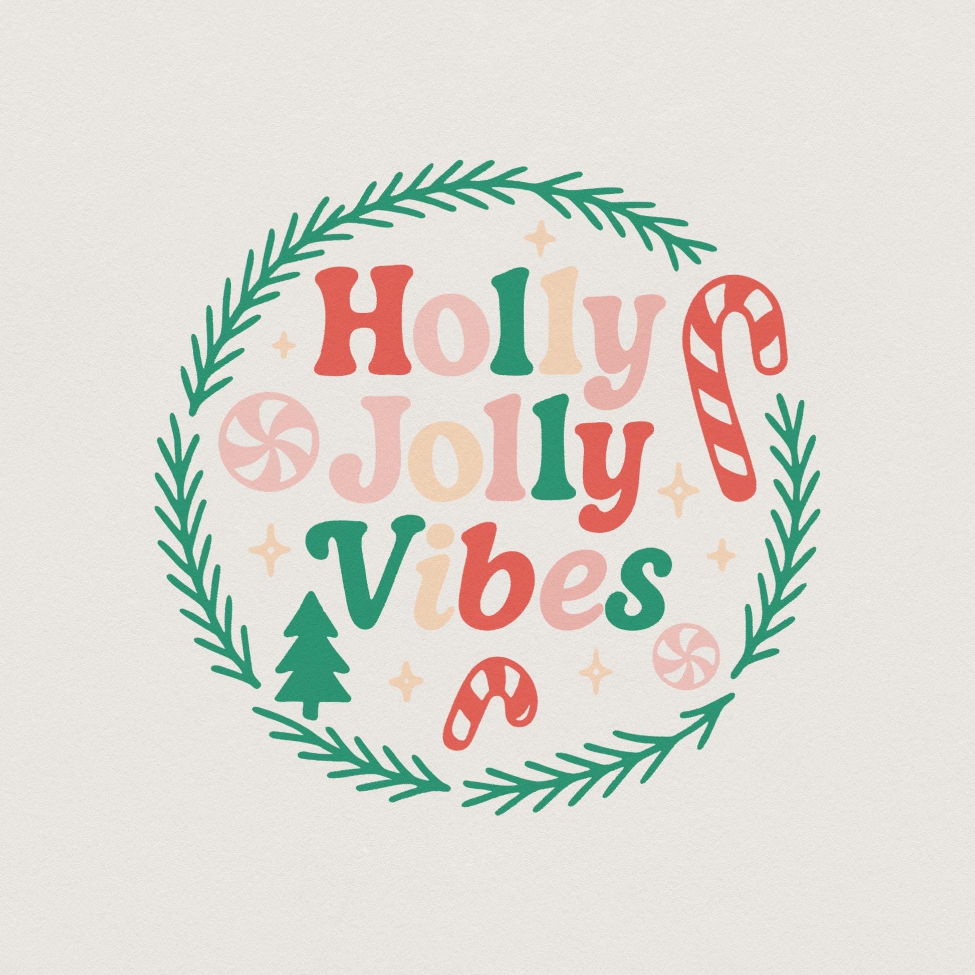 Holly Jolly Vibes PNG, Watercolor Candy Cane Clipart - 300 DPI Design for