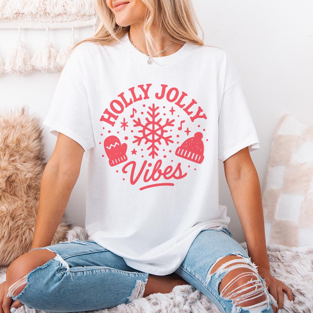 Holly Jolly Vibes PNG, Christmas Shirt PNG - 300 DPI Design for T-Shirt