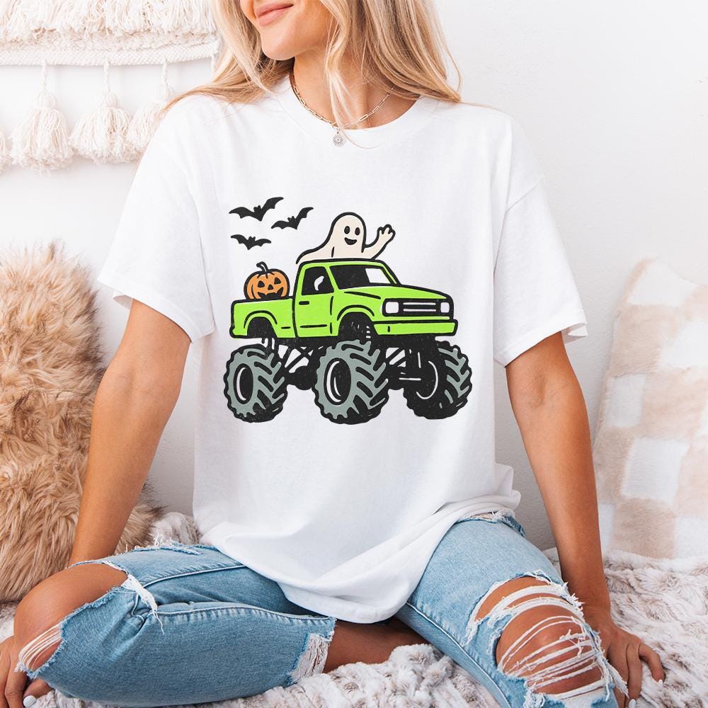 Monster Truck Halloween PNG, Ghost and Pumpkin Truck PNG - 300 DPI Design