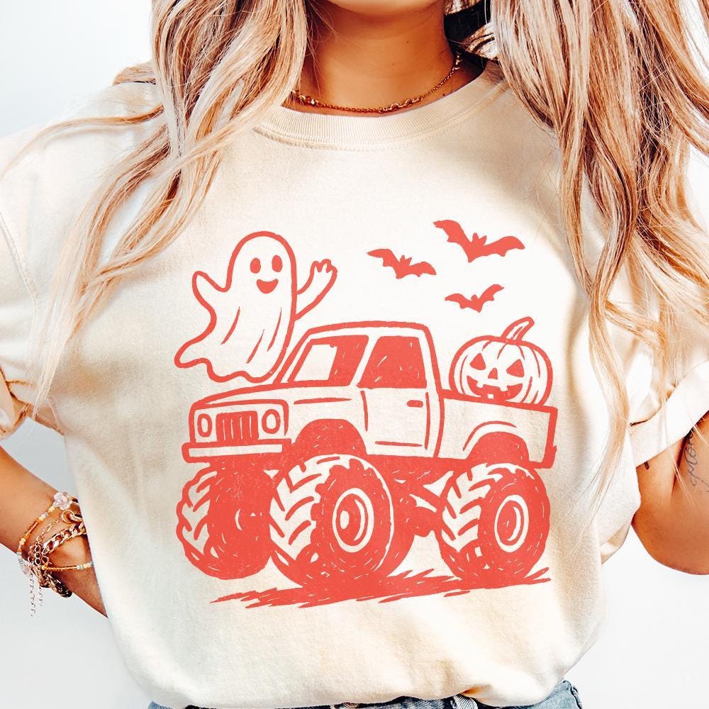 Spooky Halloween Monster Truck PNG, Cute Ghost & Pumpkin Digital Download