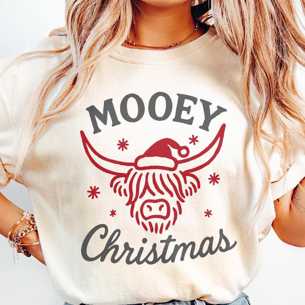 Mooey Christmas PNG, Highland Cow Christmas PNG - 300 DPI Design for