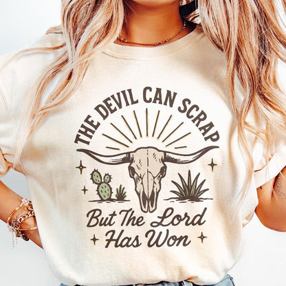 The Devil Can Scrap But The Lord Has Won Western Skull PNG, Christian