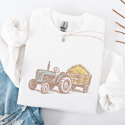 Vintage Tractor and Hay Trailer PNG, Farmhouse Rustic Digital Download