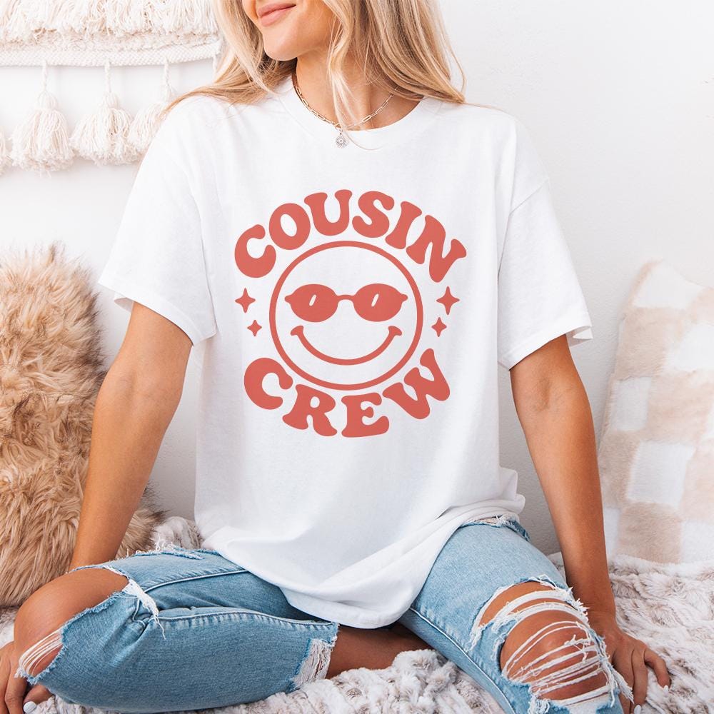 Cousin Crew PNG, Retro Smiley Face Digital Download - 300 DPI Design for