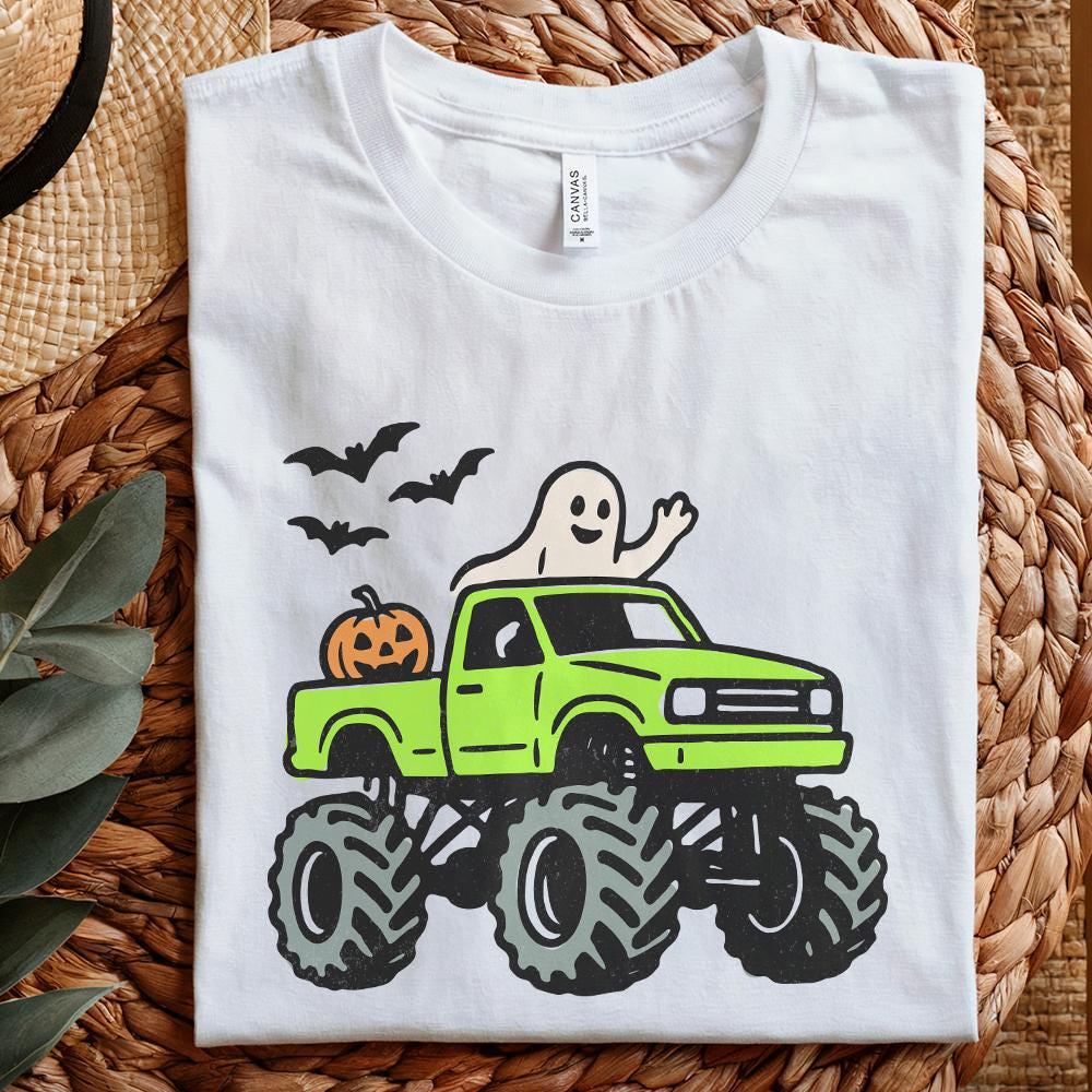 Monster Truck Halloween PNG, Ghost and Pumpkin Truck PNG - 300 DPI Design