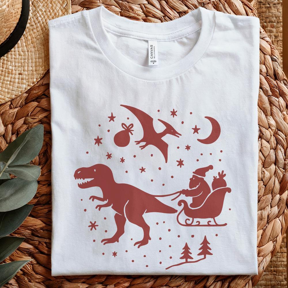 Santa Dinosaur Sleigh Ride PNG | Christmas T Rex Santa PNG | Cute