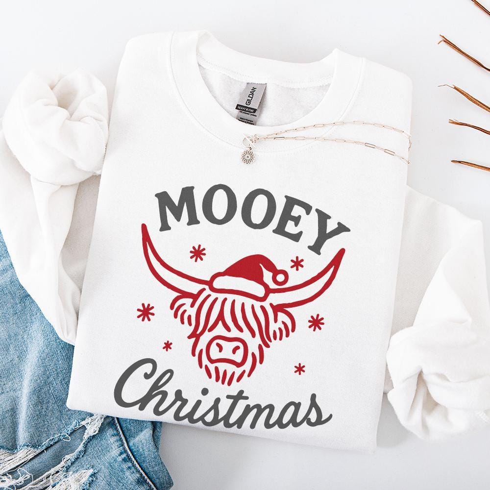 Mooey Christmas PNG, Highland Cow Christmas PNG - 300 DPI Design for