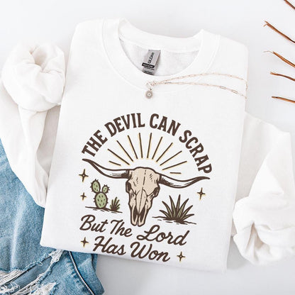 The Devil Can Scrap But The Lord Has Won Western Skull PNG, Christian