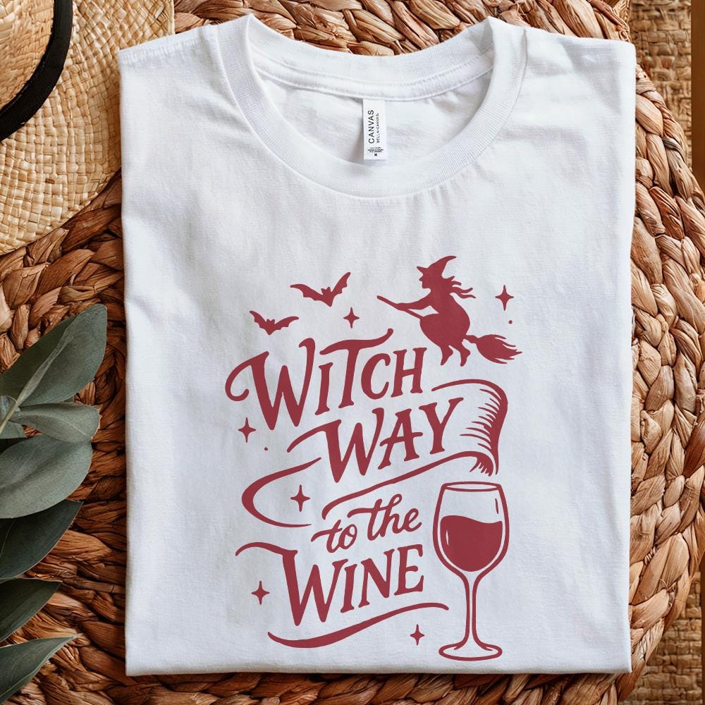 Witch Way To The Wine PNG T-Shirt Design, Funny Halloween PNG For Wine
