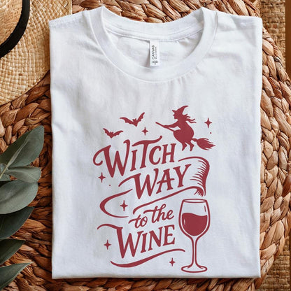 Witch Way To The Wine PNG T-Shirt Design, Funny Halloween PNG For Wine