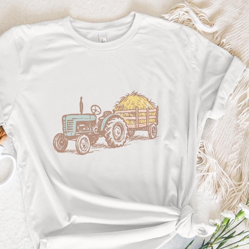 Vintage Tractor and Hay Trailer PNG, Farmhouse Rustic Digital Download