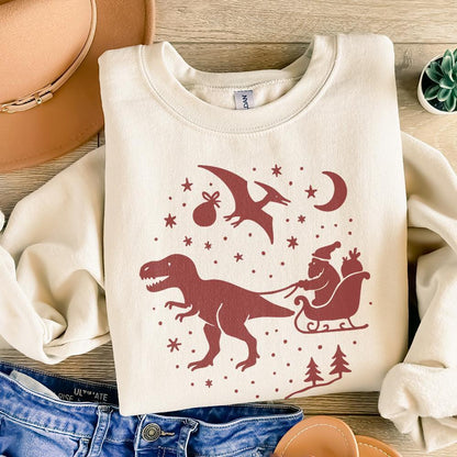 Santa Dinosaur Sleigh Ride PNG | Christmas T Rex Santa PNG | Cute