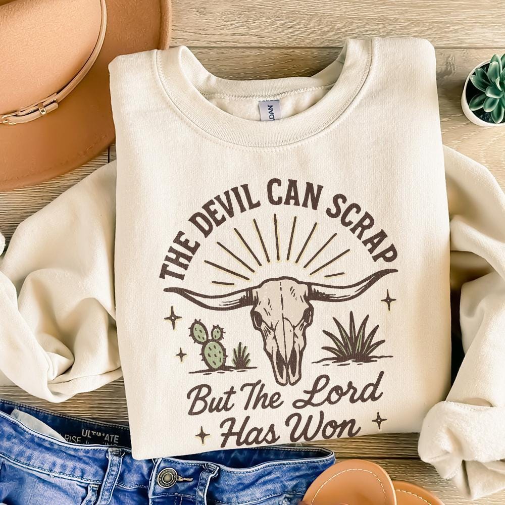 The Devil Can Scrap But The Lord Has Won Western Skull PNG, Christian