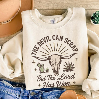 The Devil Can Scrap But The Lord Has Won Western Skull PNG, Christian