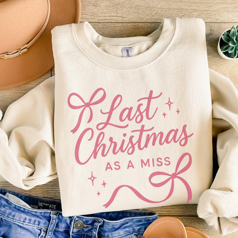 Last Christmas As A Miss PNG - Engaged Christmas Shirt, Bridal Holiday