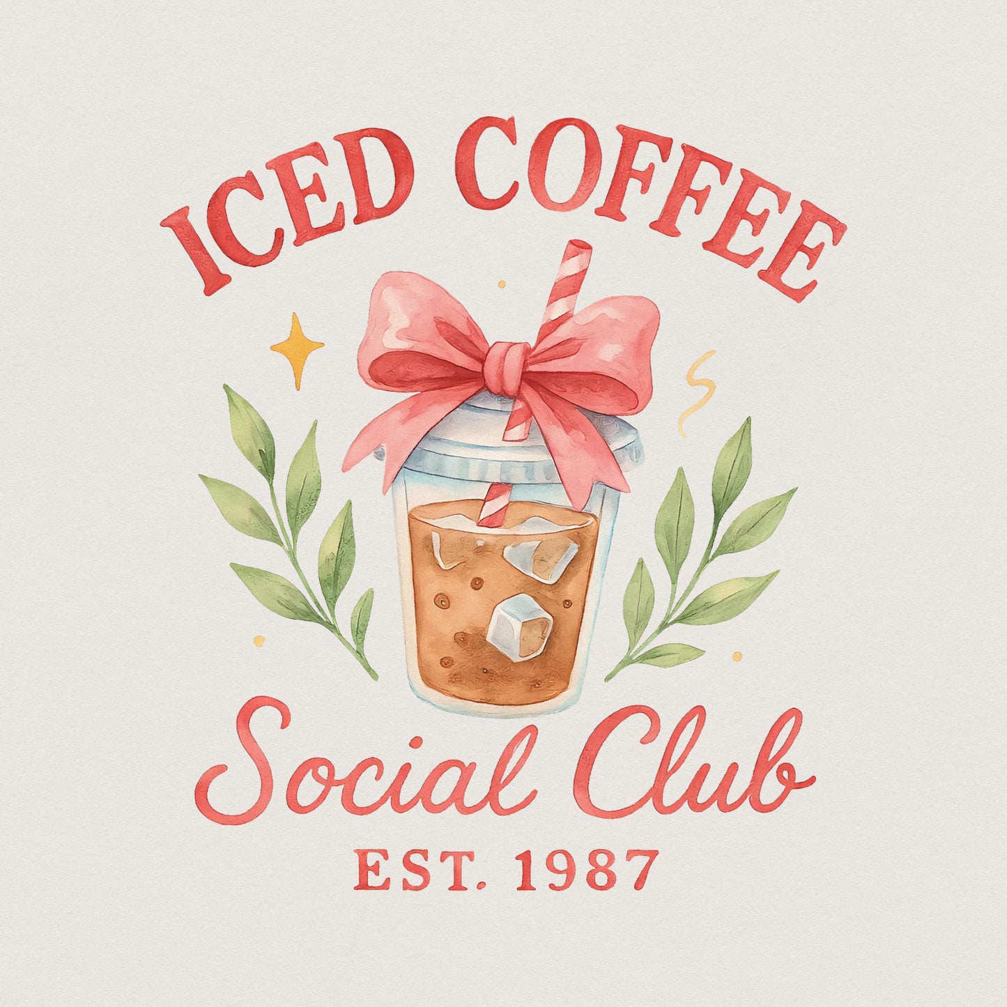 Iced Coffee Social Club PNG, Cute Coffee Drink Digital Art - 300 DPI