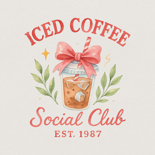 Iced Coffee Social Club PNG, Cute Coffee Drink Digital Art - 300 DPI