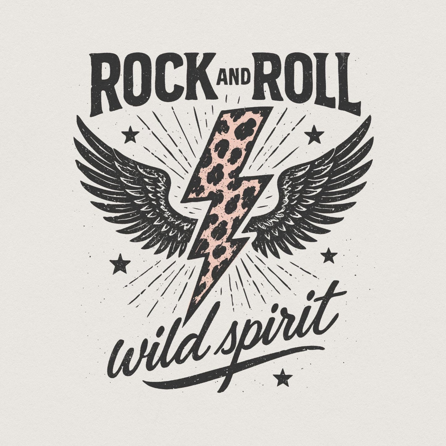 Rock And Roll Wild Spirit PNG, Leopard Lightning Bolt With Wings Design -