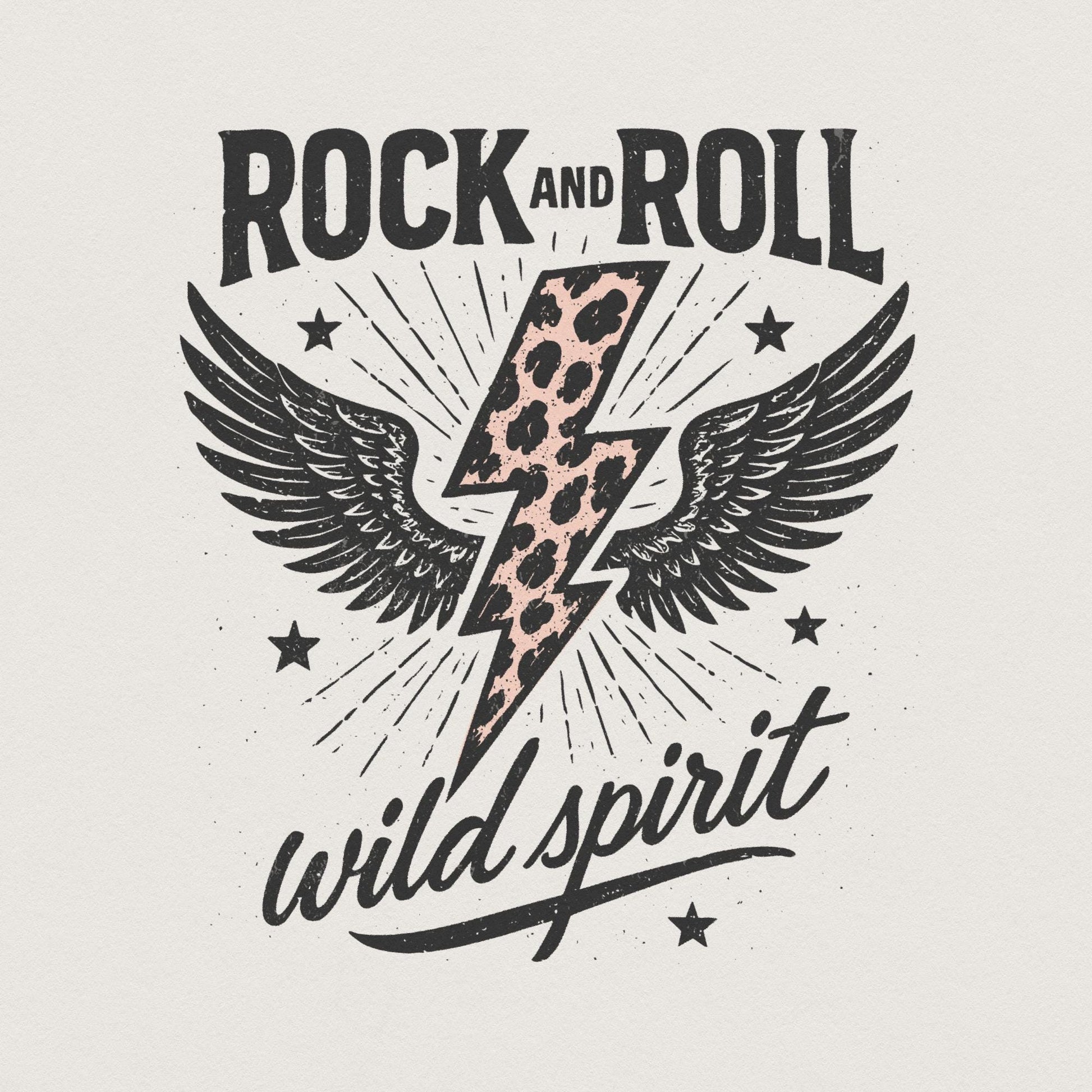 Rock And Roll Wild Spirit PNG, Leopard Lightning Bolt With Wings Design -