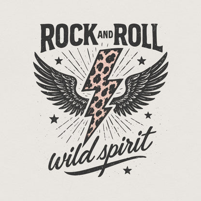 Rock And Roll Wild Spirit PNG, Leopard Lightning Bolt With Wings Design -