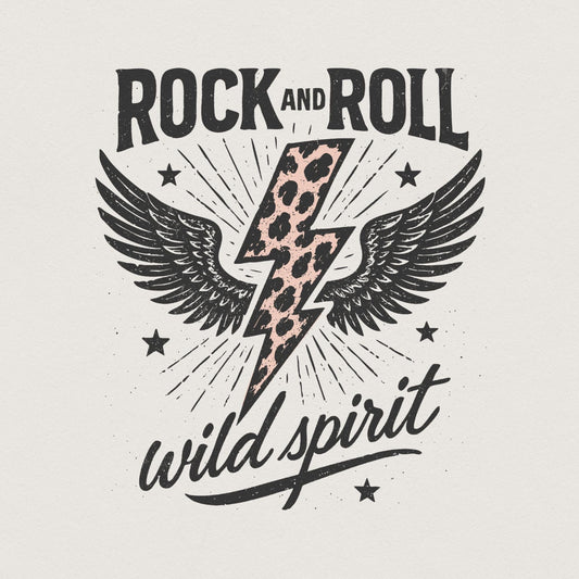 Rock And Roll Wild Spirit PNG, Leopard Lightning Bolt With Wings Design -