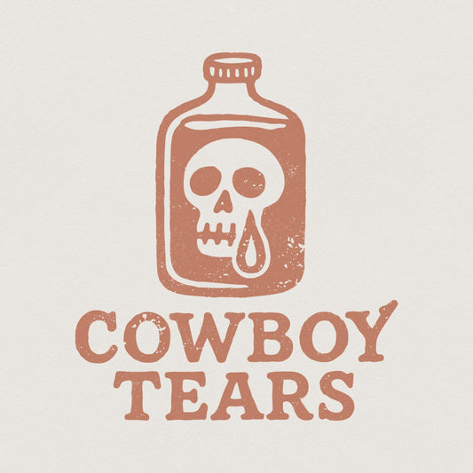 Cowboy Tears PNG, Retro Western Skull Bottle PNG - 300 DPI Design for