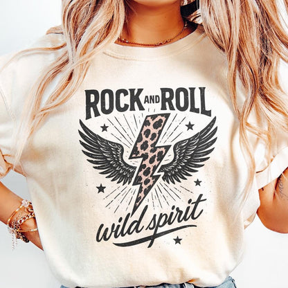 Rock And Roll Wild Spirit PNG, Leopard Lightning Bolt With Wings Design -