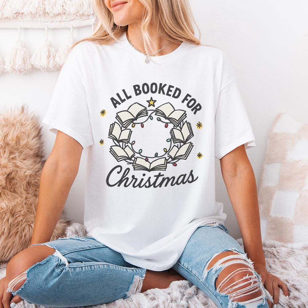 All Booked For Christmas PNG, Book Lover Christmas Wreath Digital