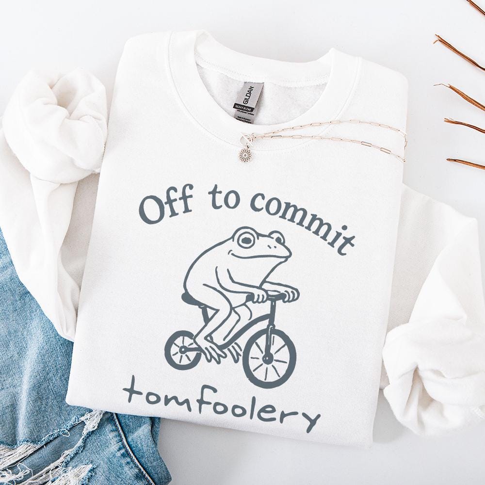 Off To Commit Tomfoolery Funny Frog on Bicycle, Whimsical Animal Humor
