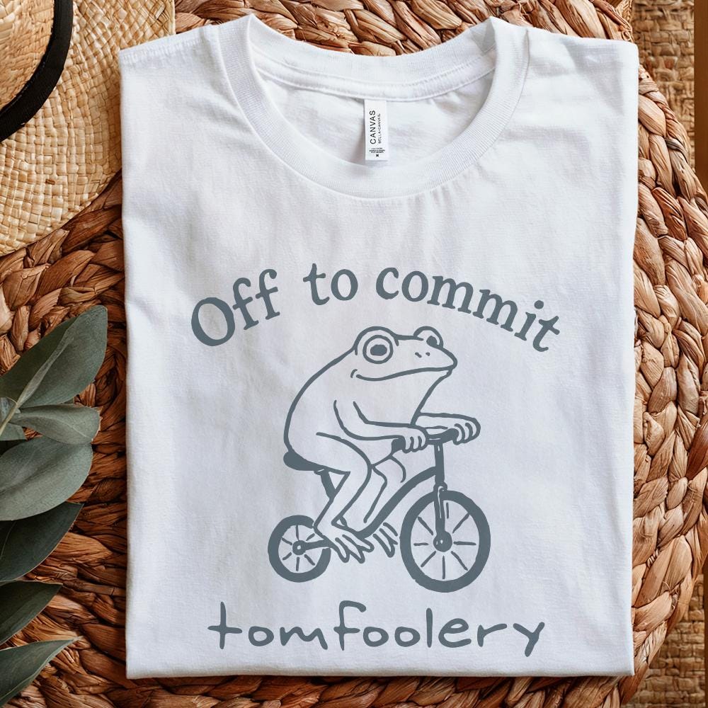 Off To Commit Tomfoolery Funny Frog on Bicycle, Whimsical Animal Humor