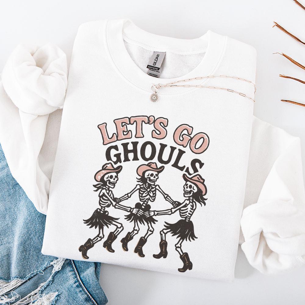 Let's Go Ghouls PNG, Dancing Skeleton Cowgirl Shirt PNG - 300 DPI Design