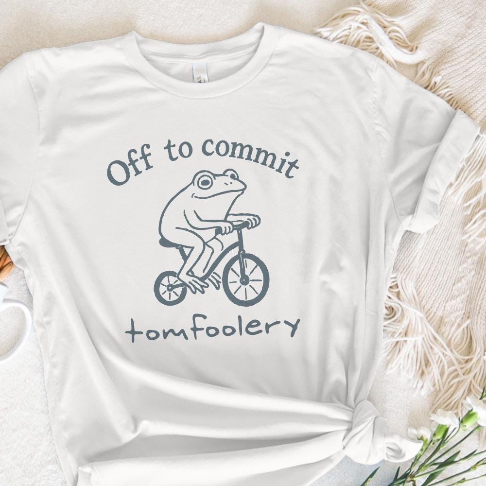 Off To Commit Tomfoolery Funny Frog on Bicycle, Whimsical Animal Humor