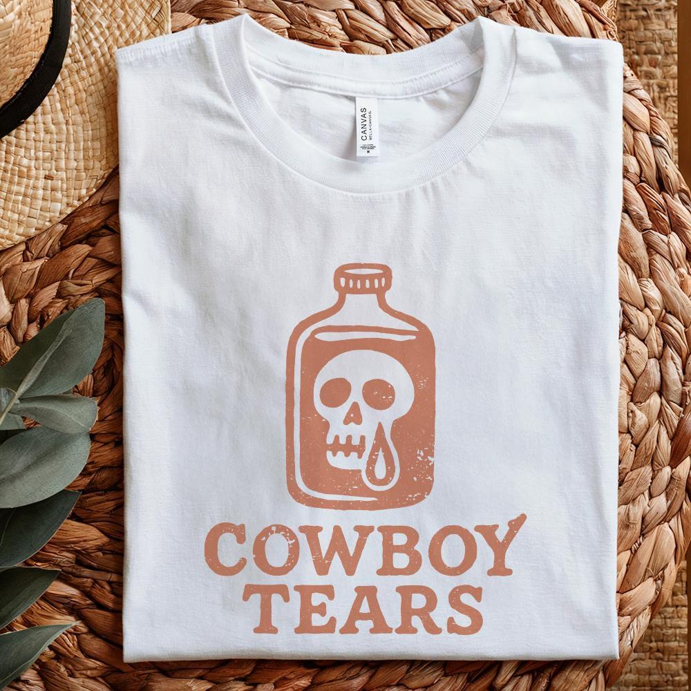 Cowboy Tears PNG, Retro Western Skull Bottle PNG - 300 DPI Design for