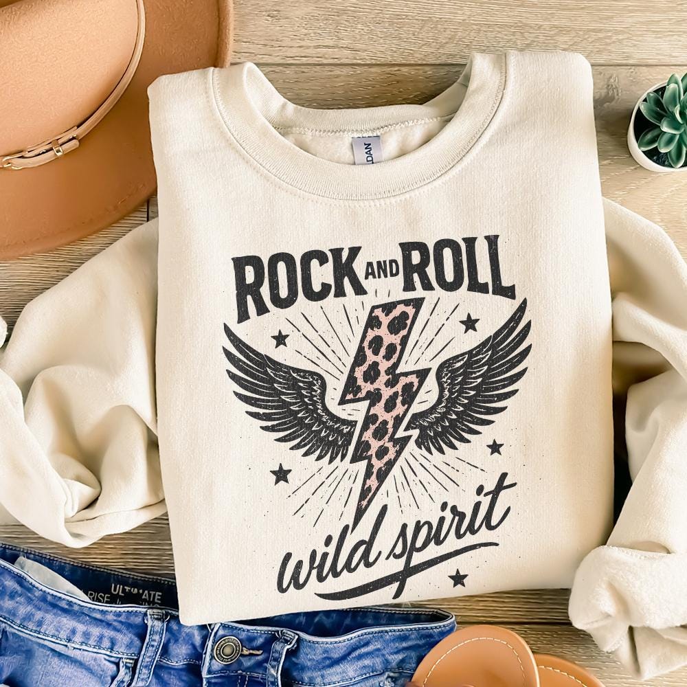 Rock And Roll Wild Spirit PNG, Leopard Lightning Bolt With Wings Design -