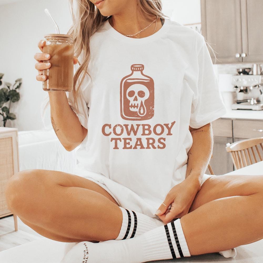 Cowboy Tears PNG, Retro Western Skull Bottle PNG - 300 DPI Design for