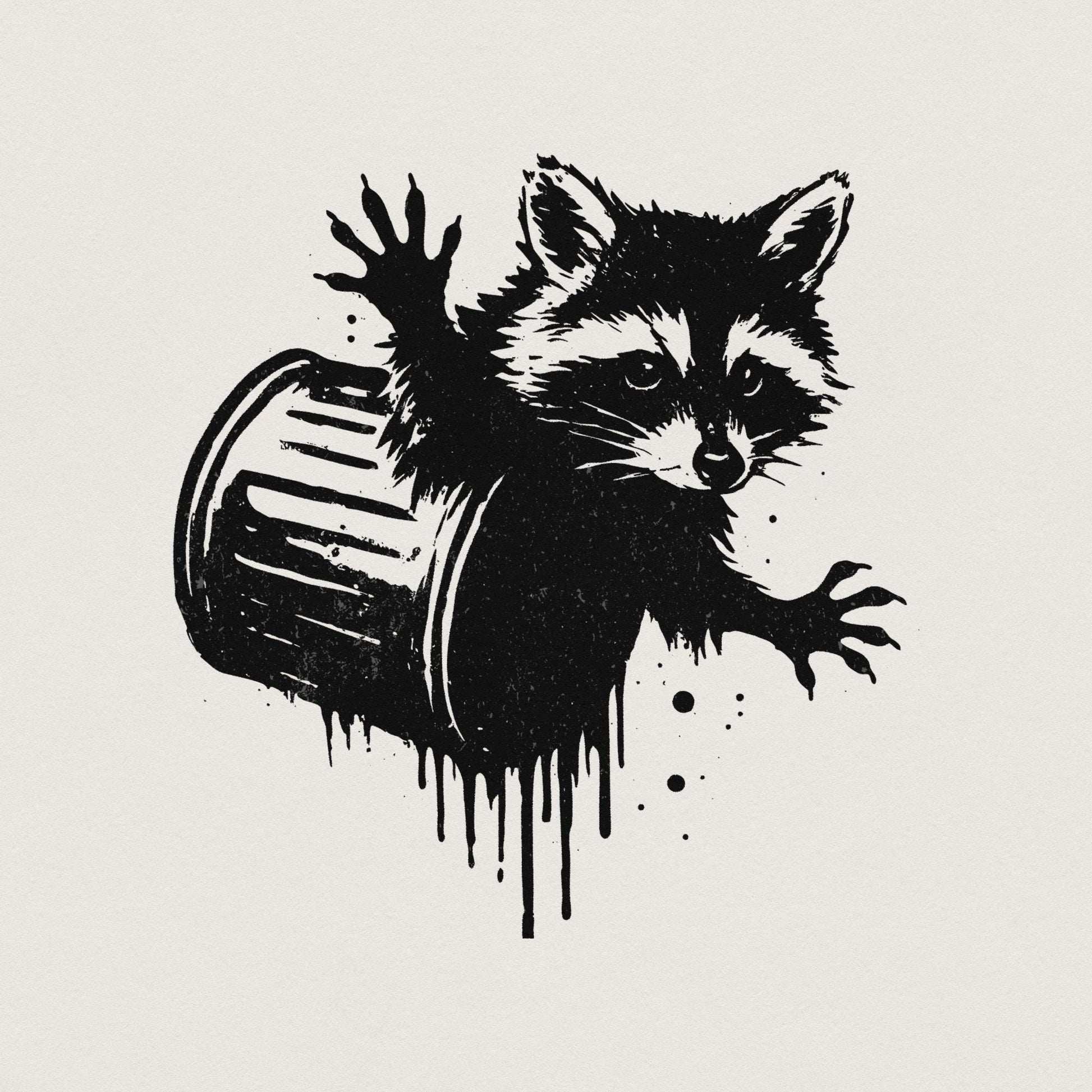 Funny Raccoon Trash Can PNG, Urban Street Art Animal Digital Download -